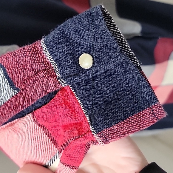 Zara Basic Size M Red Blue and Cream Plaid Studded Flannel Shirt Mini Dress - Picture 10 of 16